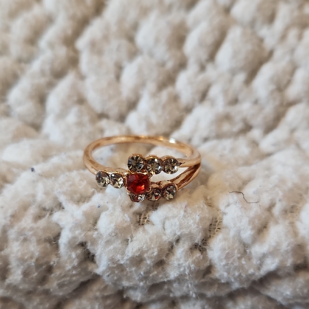 Mod Lily Faux Rose Gold CZ Ruby Ring